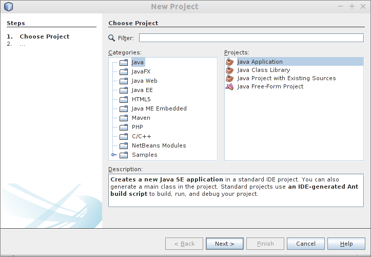 NetBeans New Project Dialog